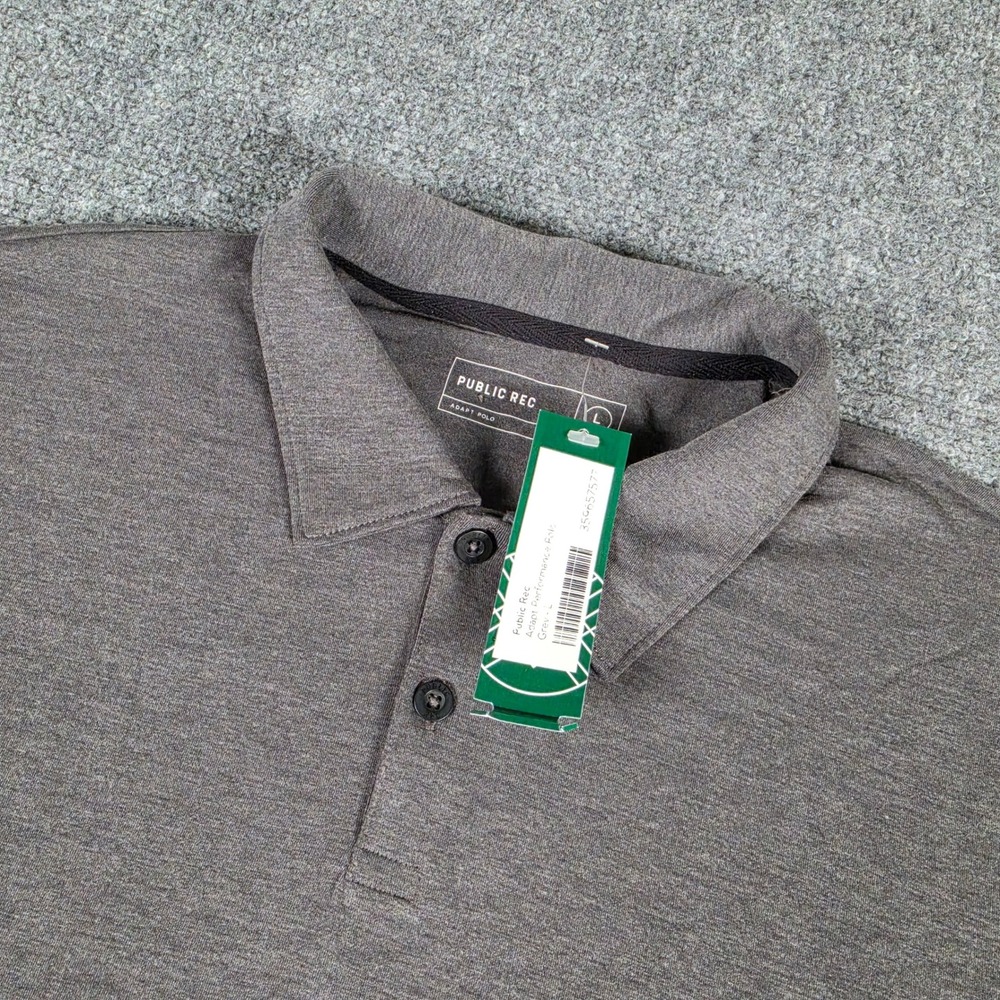 Public Rec Adapt Performance Polo Mens L Grey Stretch Short Sleeve Shirt NWT